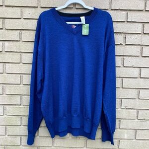 Orvis 100 Percent Merino Wool Blue VNeck Pullover Sweater Size XXL NWT